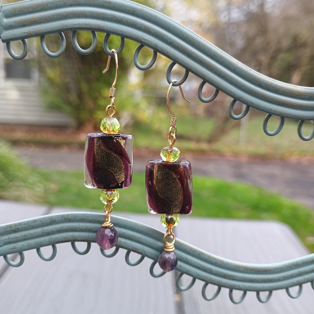 Elegant Gold and Purple Earrings